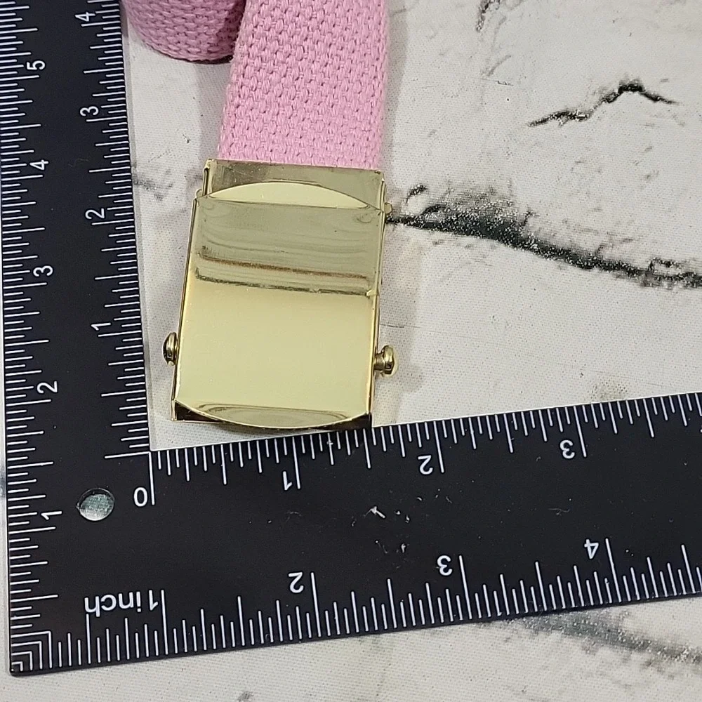 Pink Woven Adjustable Web Belt Gold-Tone Slider Belt Fits Upto 34